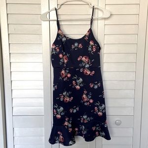Aqua Navy Blue and Pink Rose Mini Dress
